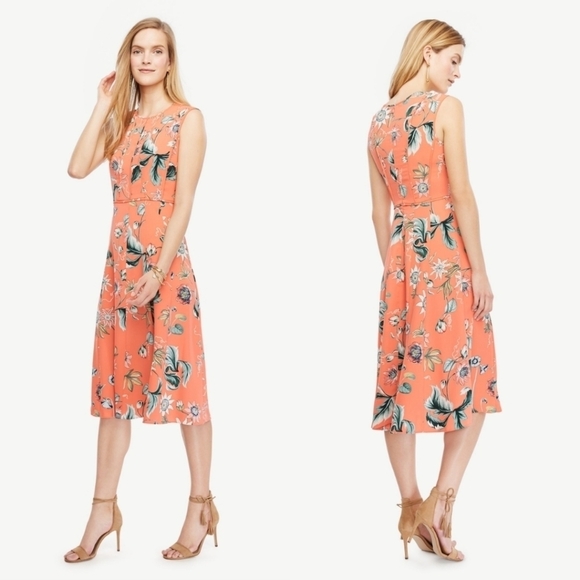 Ann Taylor Coral Oasis dress floral sleeveless 0 - Picture 1 of 7